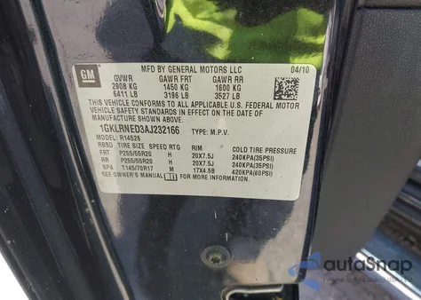 2010 GMC Acadia Slt-2 from USA, damaged, VIN 1GKLRNED3AJ232166